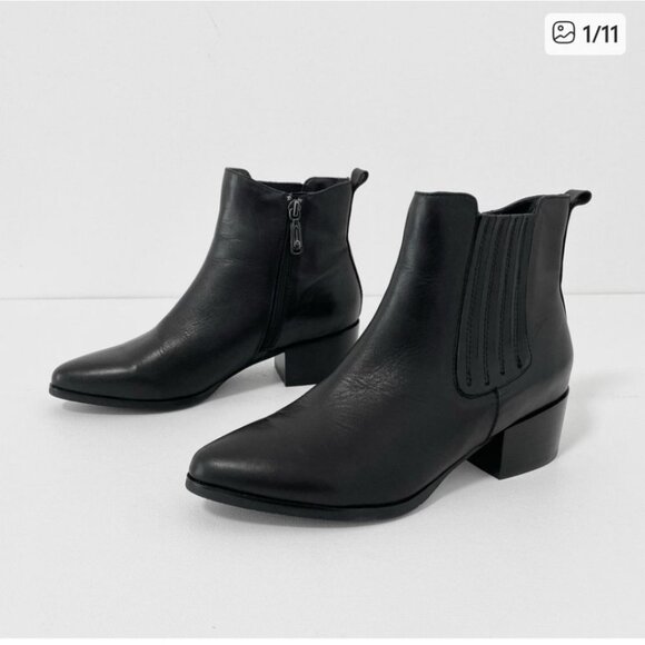 BLONDO | Elvina Waterproof Leather Boots Block Heel Black Sz 7.5 - Picture 1 of 8